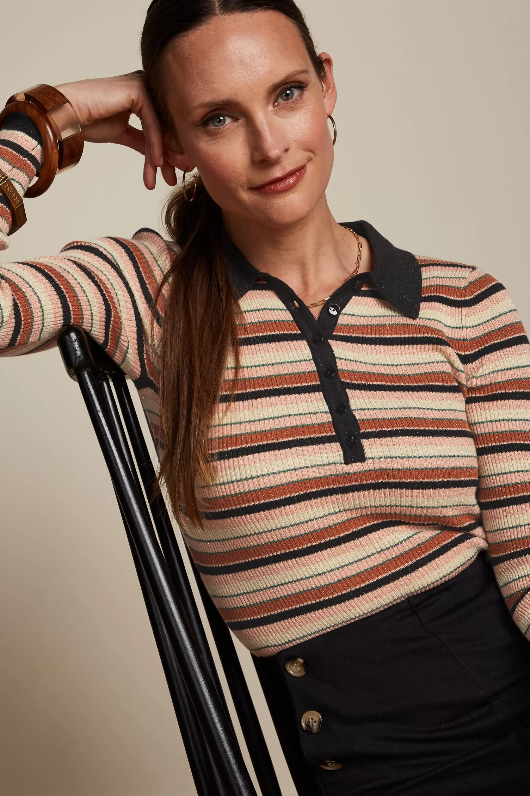 DAMES King Louie Polo Rib Top Lapis Stripe