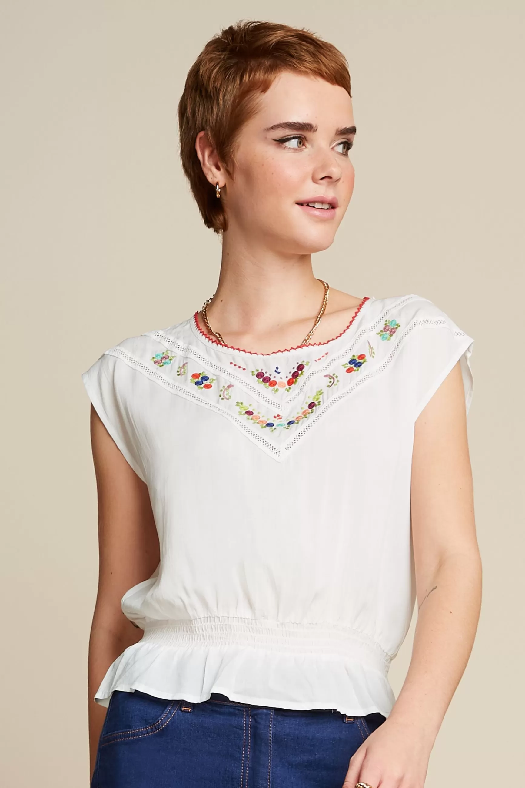 DAMES King Louie Selly Top Citrine Embroidery