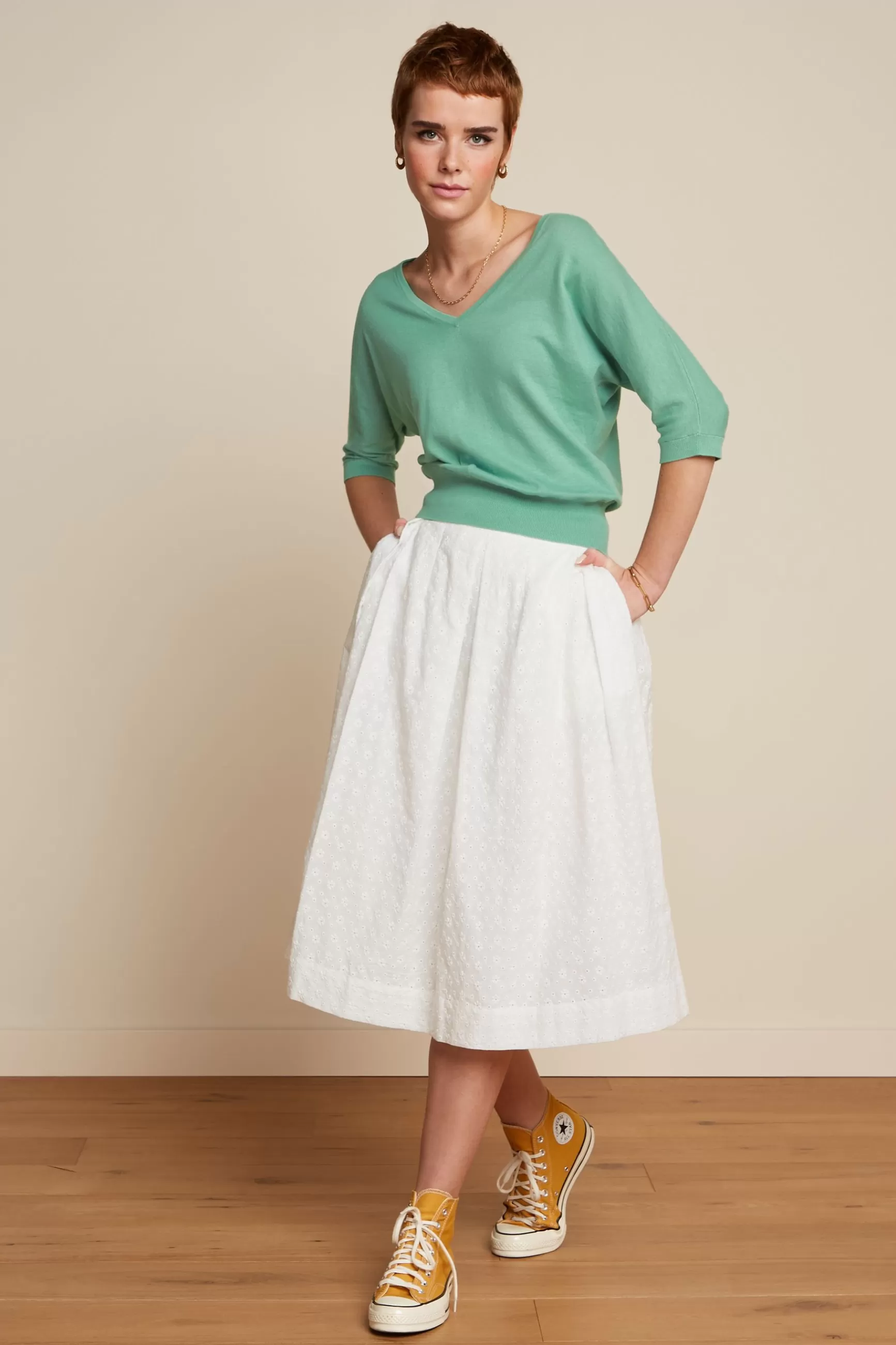 DAMES King Louie Suzette Pleat Skirt Rosa Broderie Anglaise